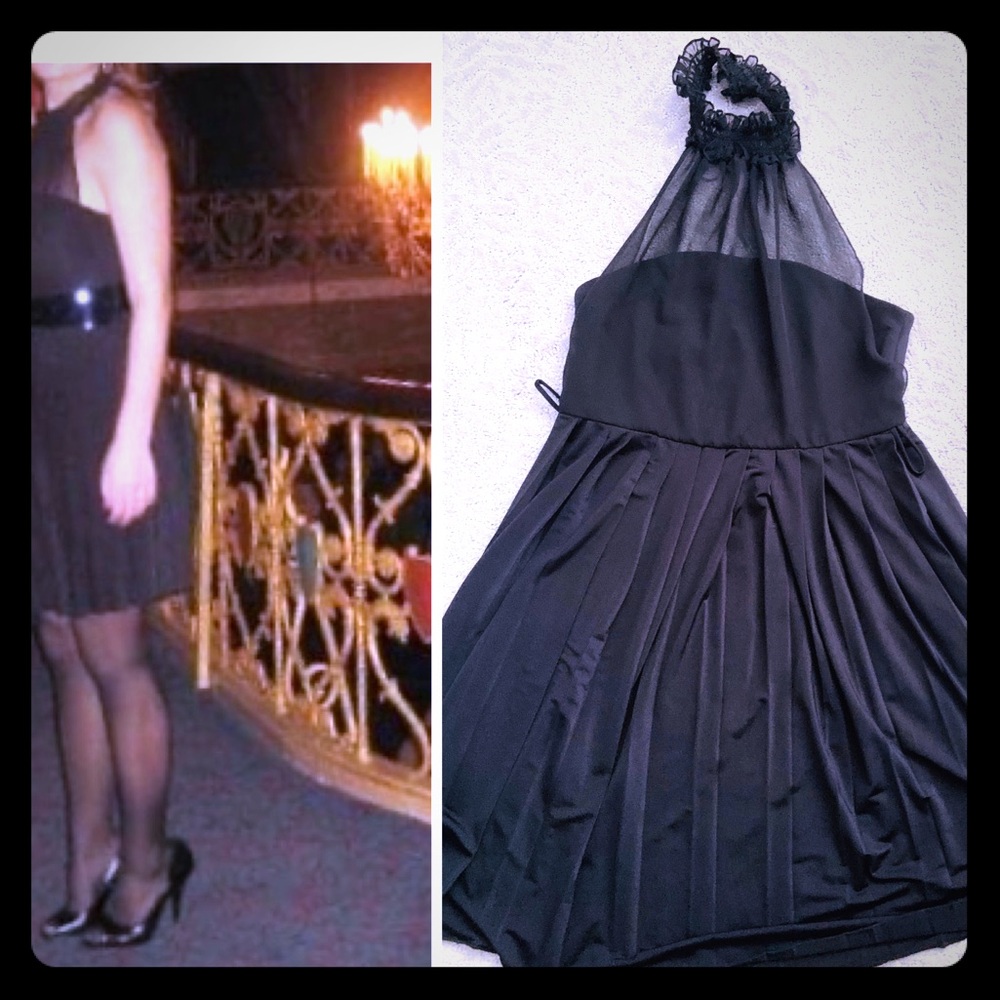 Black Pleated Dress with Lace Neckline Size 6